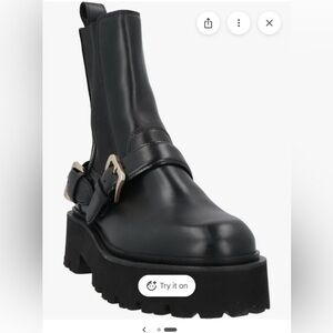 Sandro Black Ankle Boots with Gold Buckles